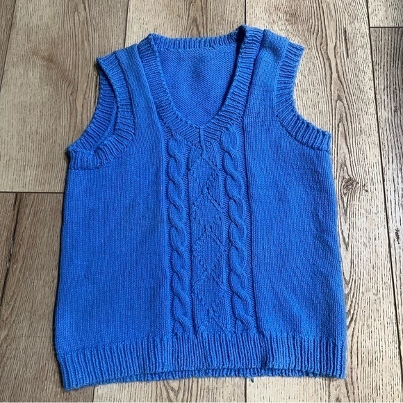 HANDMADE boys' light blue cardigan pull over V neck knitted, M 80's 3D Y2K retro - Picture 5 of 9